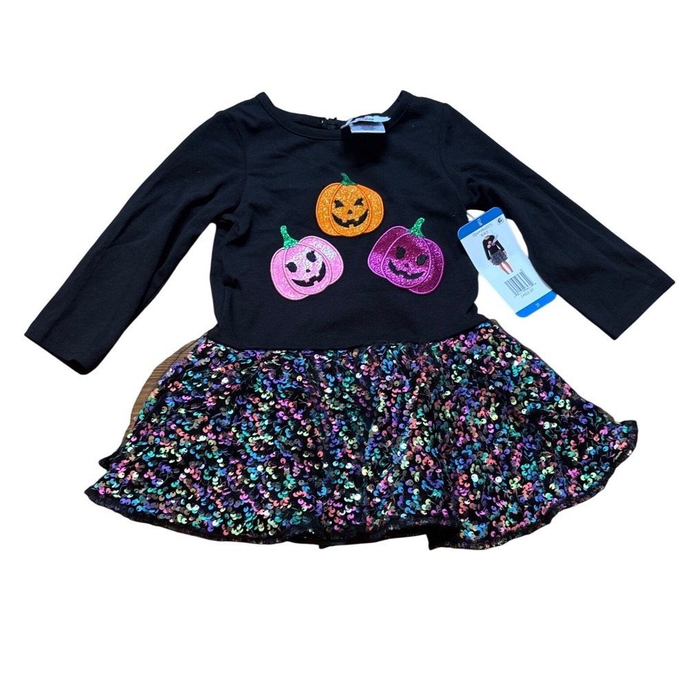 Counting Daisies Pumpkin Tutu Dress Toddler Black New‎ Sequin Halloween SIZE 2T